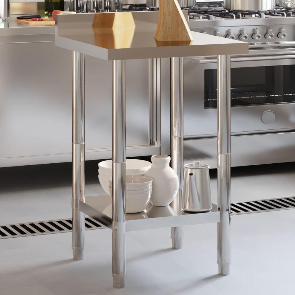 Mesa de trabajo cocina acero inoxidable 55x55x93 cm con estante y respaldo
