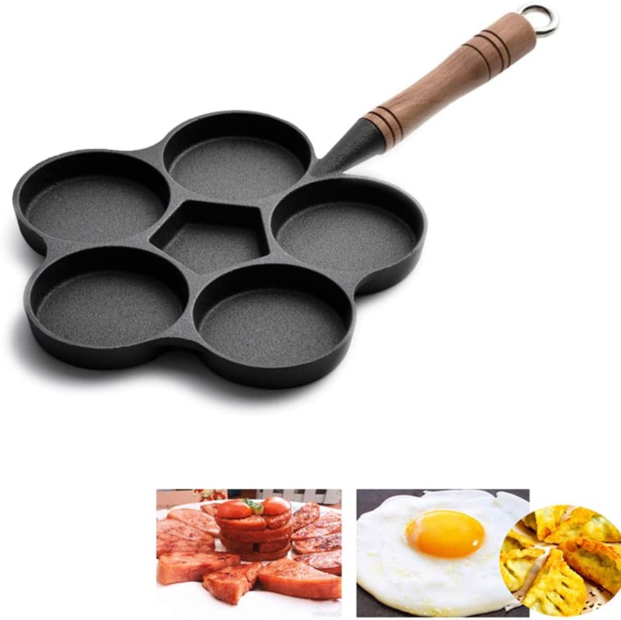 MAIFENGLE Egg Frying Pan Cast iron 6 grids Fried Egg Cooker Pans, Induction Pancake omelette pan, save food oil, black