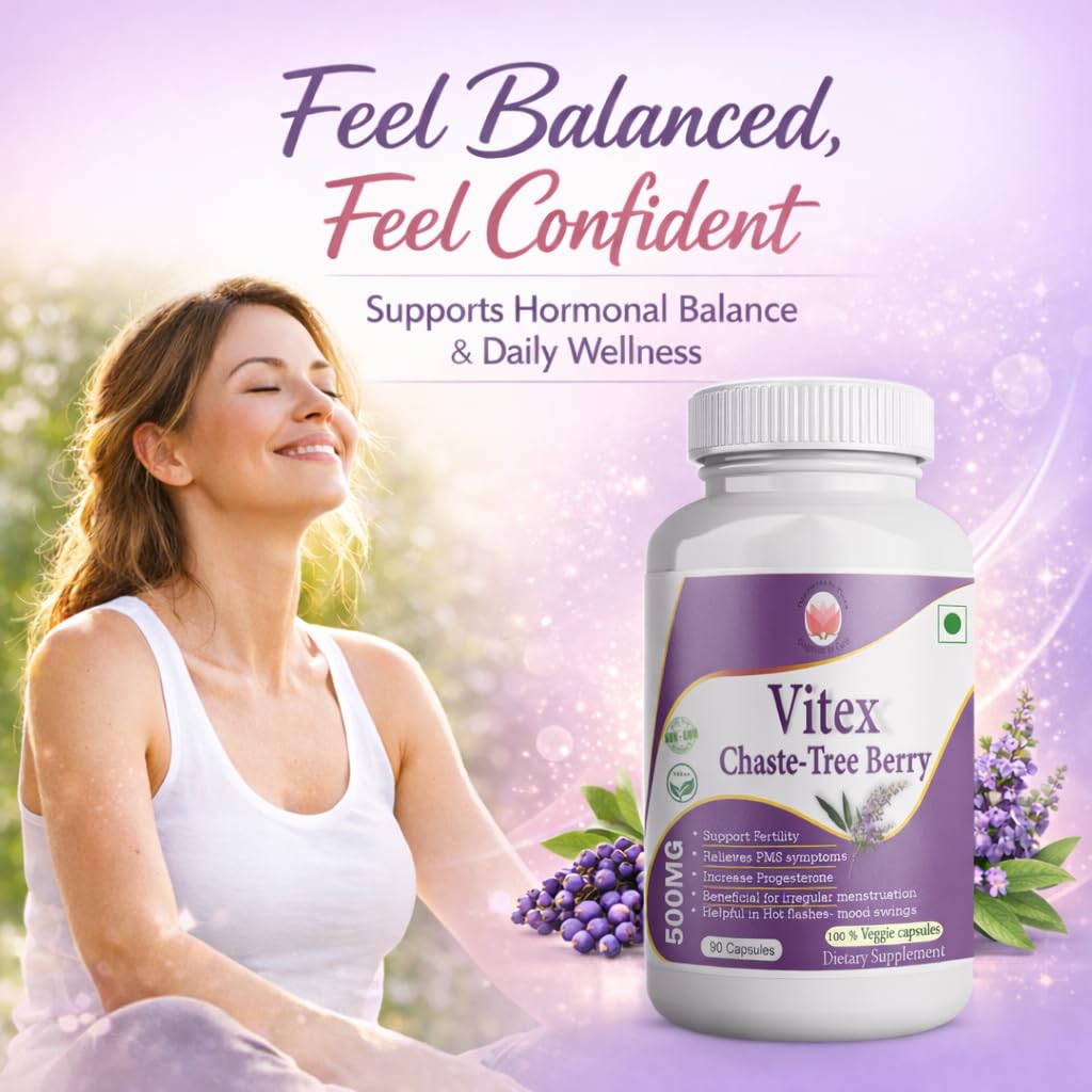 Vitex Chaste Tree Berry Extract 500mg Capsules - Fertility Support, PMS Relief, Hormonal Balance, Cycle Regularity & Women's Reproductive Health | 90 Veg Capsules — Amazon image 2