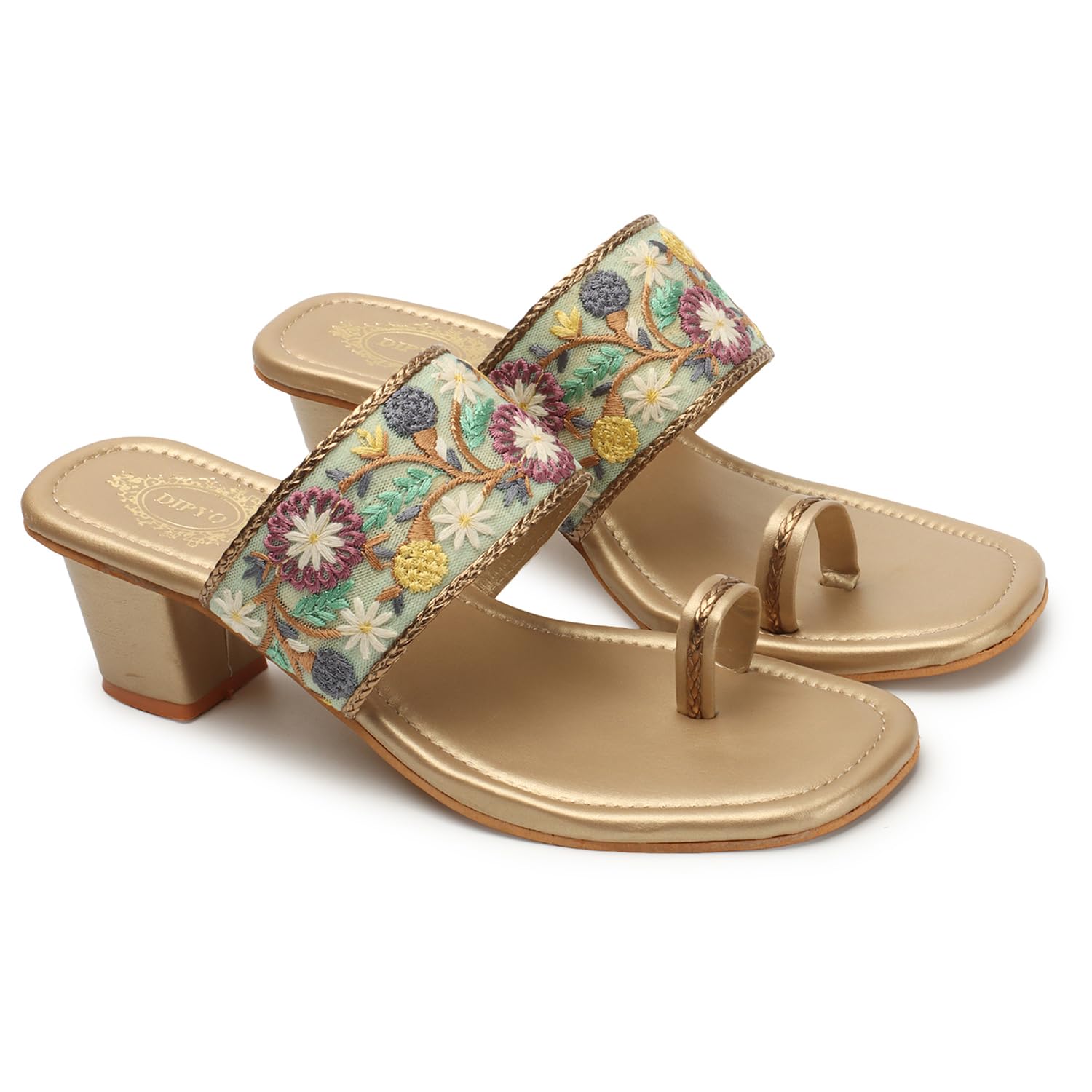 DIPYO Casual Trendy Embroidered Block Heel Sandals For Women & Girls | (Gold, 39) (B0CHPTN2LP) Amazon Price History, Amazon Price Tracker