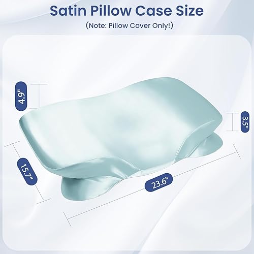 Miniatura 3 de Funda de almohada de satén para almohada cervical Zelimun - Funda ergonómica, funda de almohada suave y suave, funda de almohada azul claro con
