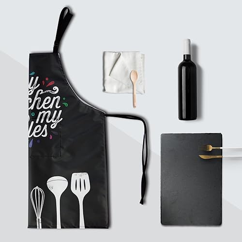 Miniatura 8 de Delantal de cocina negro divertido impermeable ajustable con 2 bolsillos para mujeres y hombres, adecuado para cocinar, hornear, asar a la parrilla,