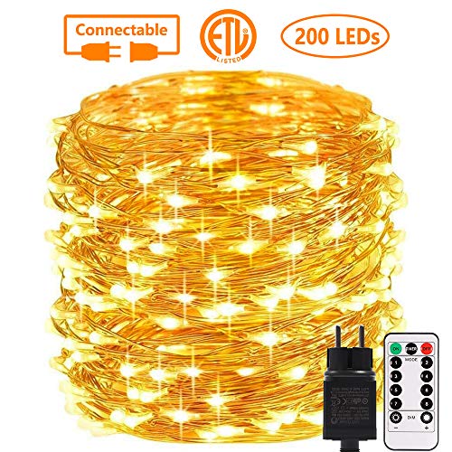 Preisvergleich Produktbild Lichterkette Außen, GreenClick 200 LED Lichterkette Strombetrieben Erweiterbar 20m IP65 Wasserdicht 8 Modi kupferdraht Lichterkette mit Fernbedienung und Timer für Zimmer Weihnachten Party (Warmweiß)
