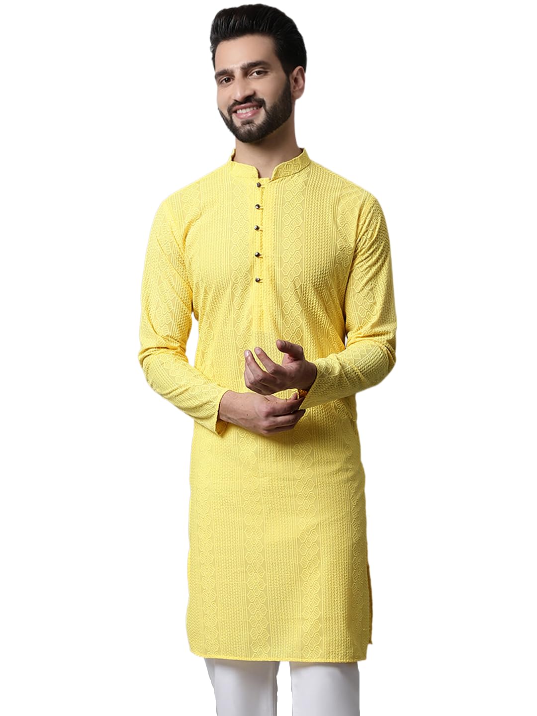 Jompers Men's Embroiderd Kurtas (Lemon, Xxl)