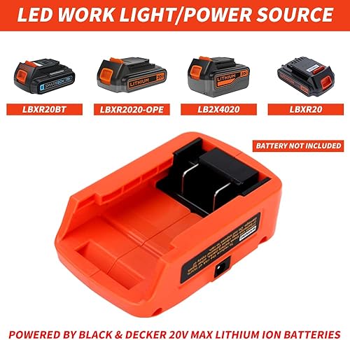 Miniatura 2 de Cargador adaptador de batería para batería Black & Decker de iones de litio de 20 V, fuente de alimentación con luz LED de 3 W 140 LM, 2 puertos