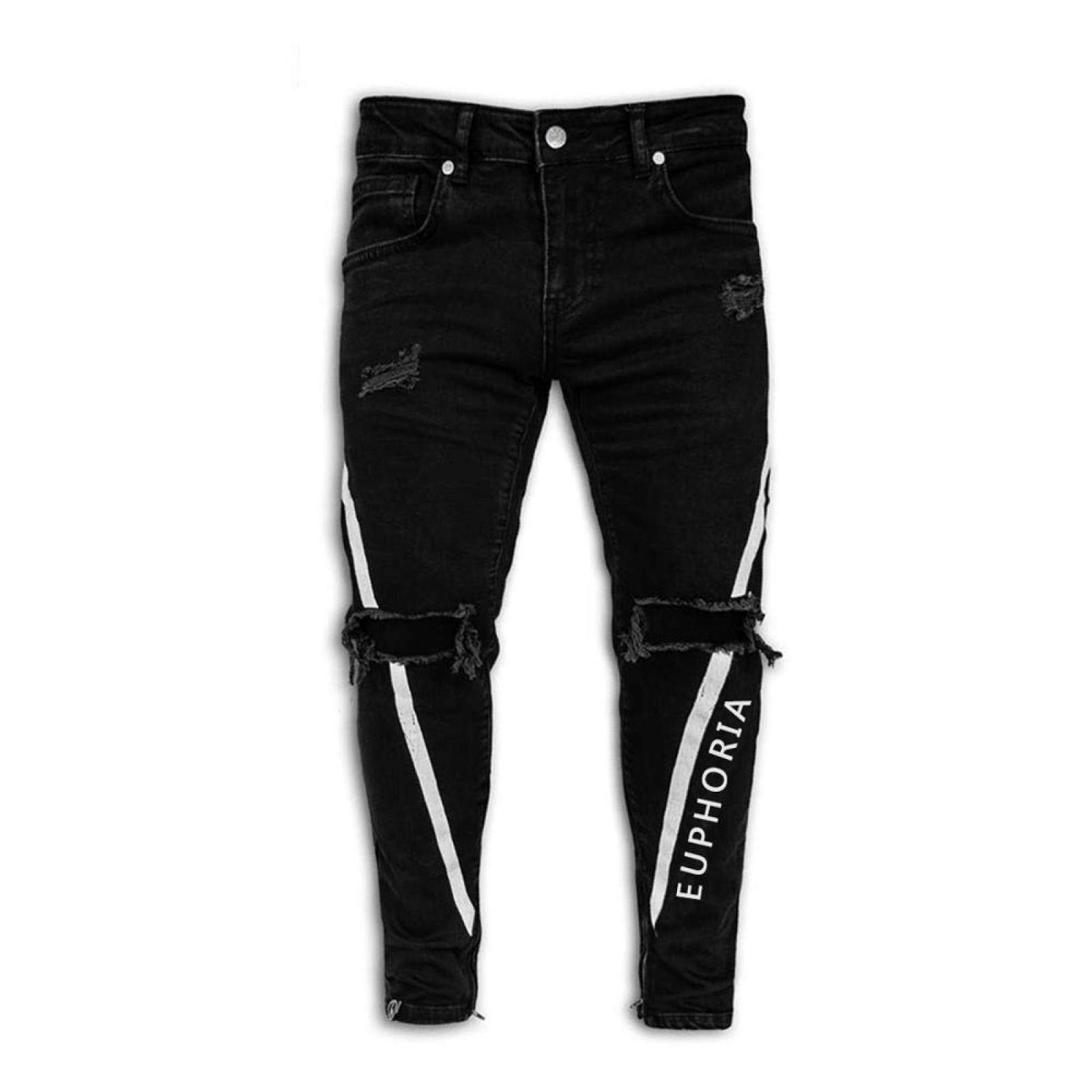 WQZYY&ASDCD Jeans Pantalon Herren Stretch Ripped Pants Streetwear Herren Denimjeans Herren Elastische Taille Skinny Jeans Druck Locomotive Jeans