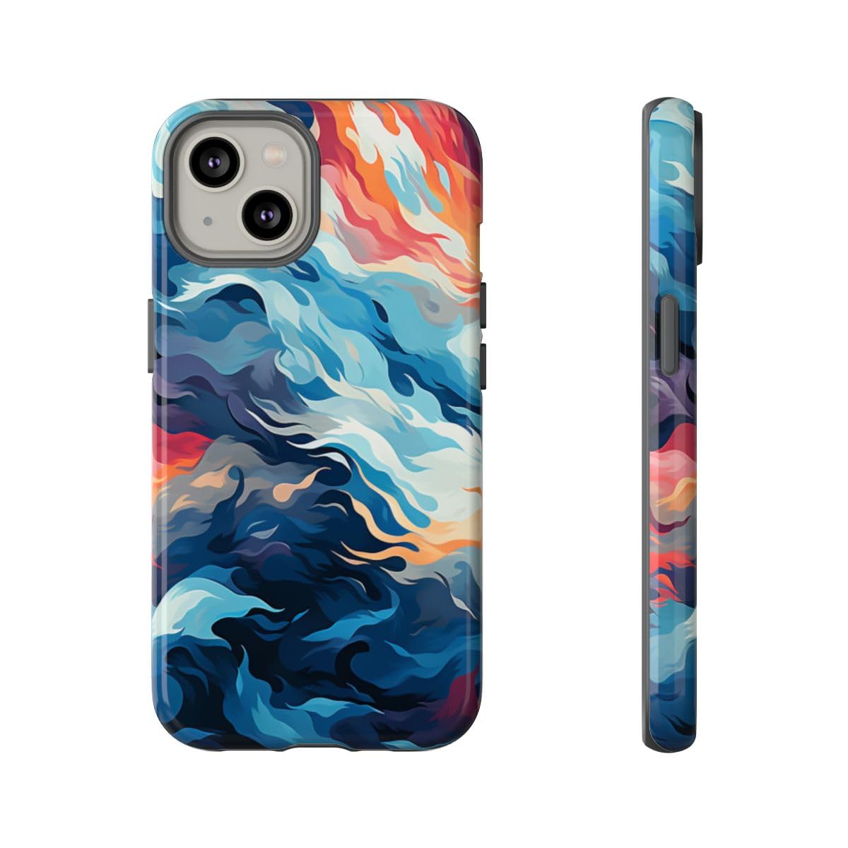Coque iPhone 14 rigide vagues océan feu protège des rayures avec éclat - 5