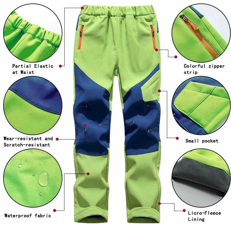 Kids Boys Youth Hiking Cargo Pants Soft Shell Snow Pants Waterproof Outdoor Fleece Lined Insulated Trousers4