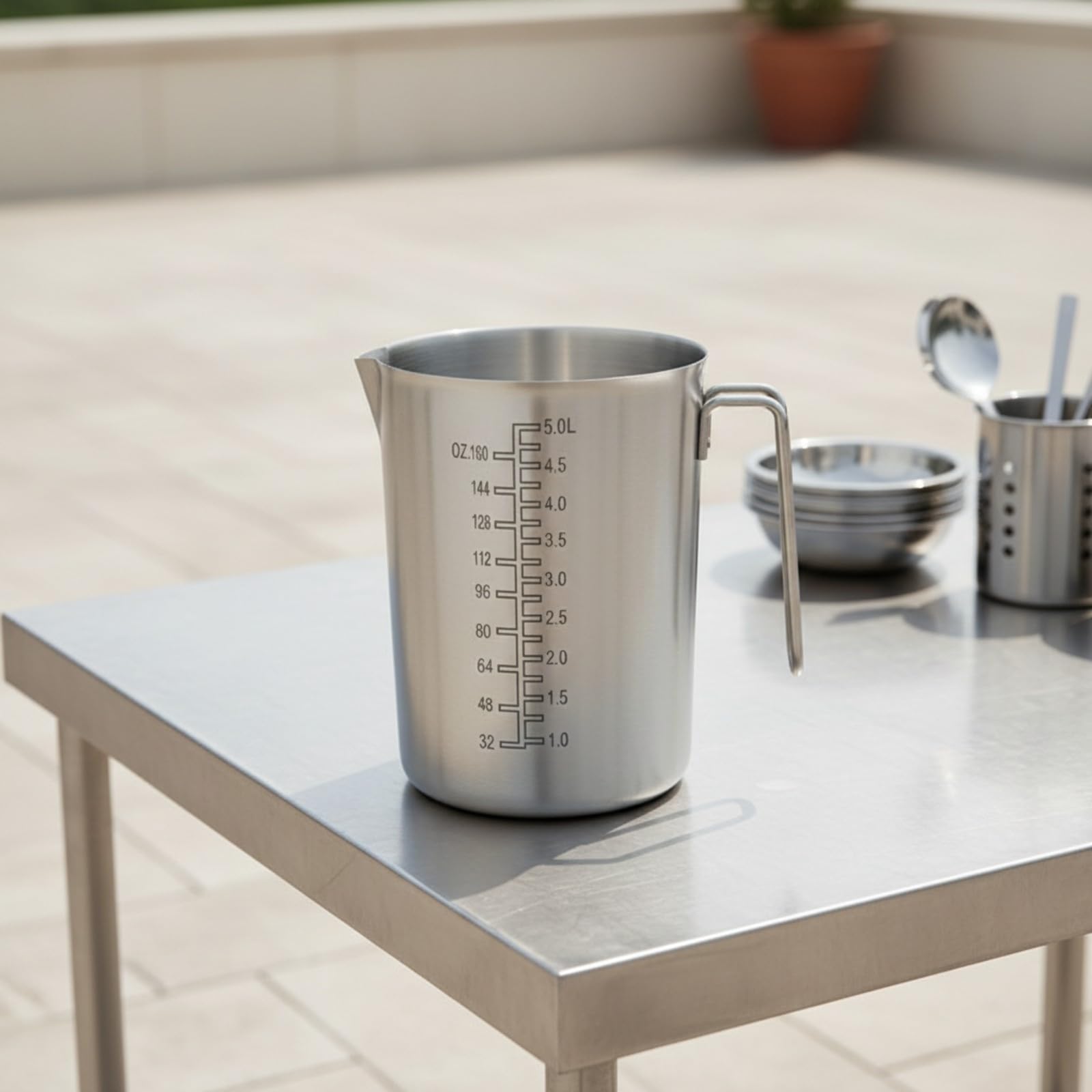 Vaso Medidor Acero Inoxidable Resistente Recipiente Inoxidable para Pasteleros, 5000ML, Tapa Vidrio