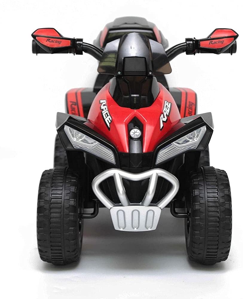 Tecnobike Shop Mini quad Deluxe 6 V, lumières sonores, batterie rechargeable, marche avant et arrière, coffre et pare-brise (rouge)
