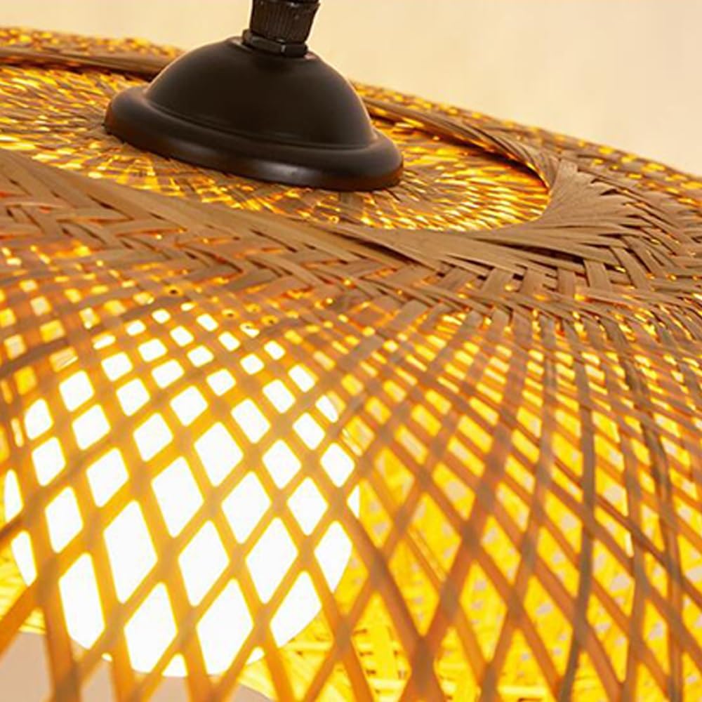 Bambusowa lampa wisząca w stylu vintage, lampa wisząca na stół jadalny, lampa rattanowa regulowana wysokość, drewniany klosz E27, styl retro, idealny do jadalni, c