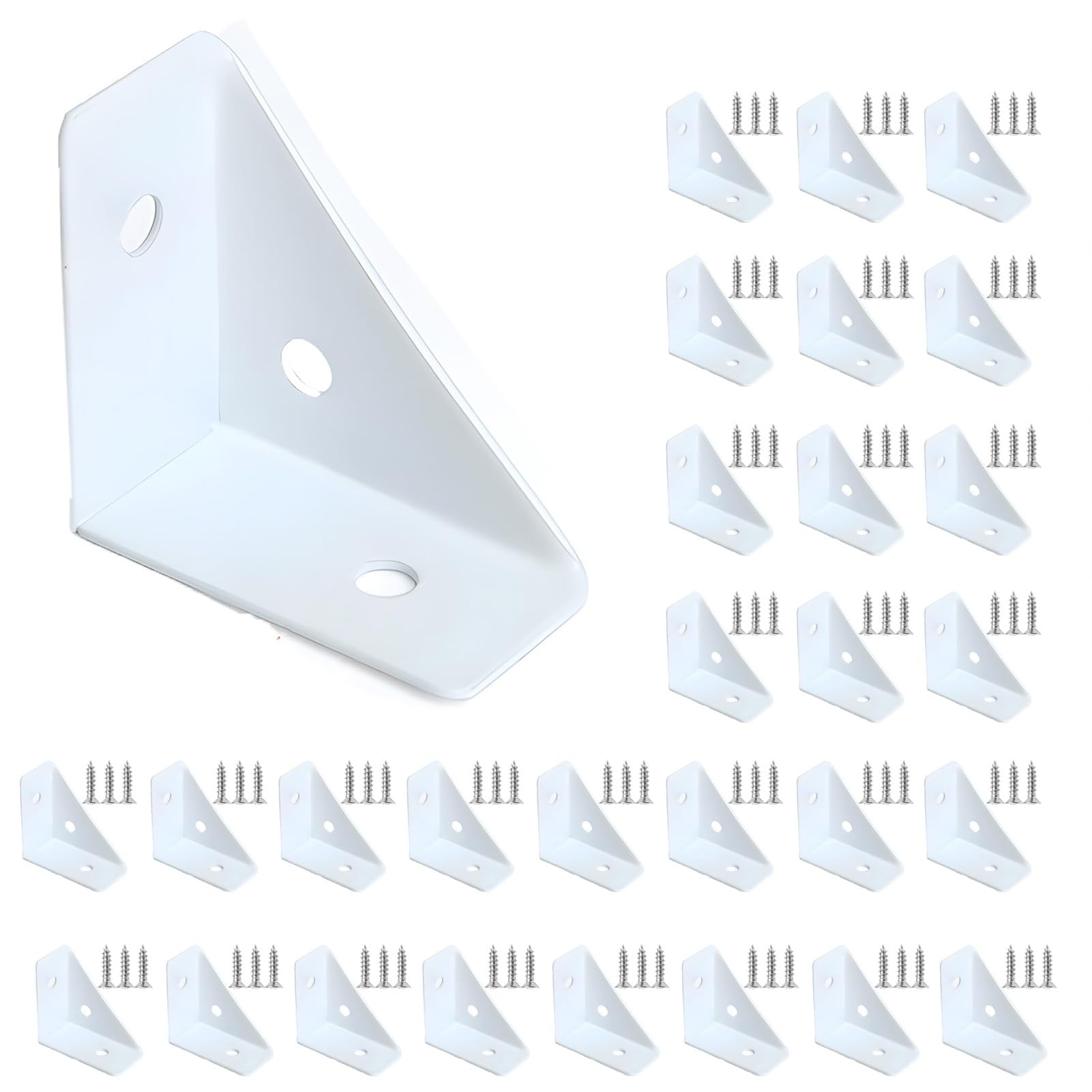 Zhuifenga White 24 Pcs Triangle Support, Shelf Brackets, Heavy Duty Triangular Bracket Fastener, Cold Rolled Steel Braces, For Desk Bed Edge(White)