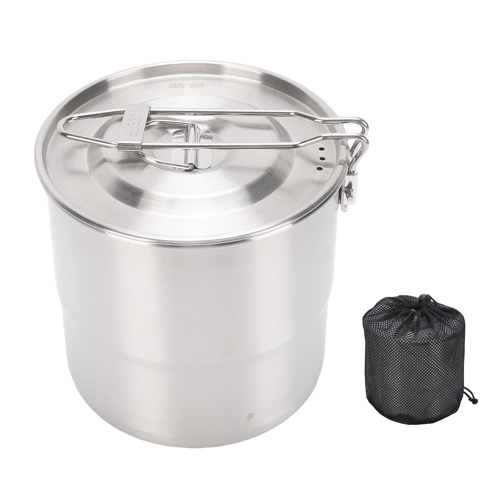 Camping-Topf, 3 l, 304 Edelstahl, tragbarer Metall-Reiskocher, Camping-Kochgeschirr für Outdoor-Wandern, Kochen