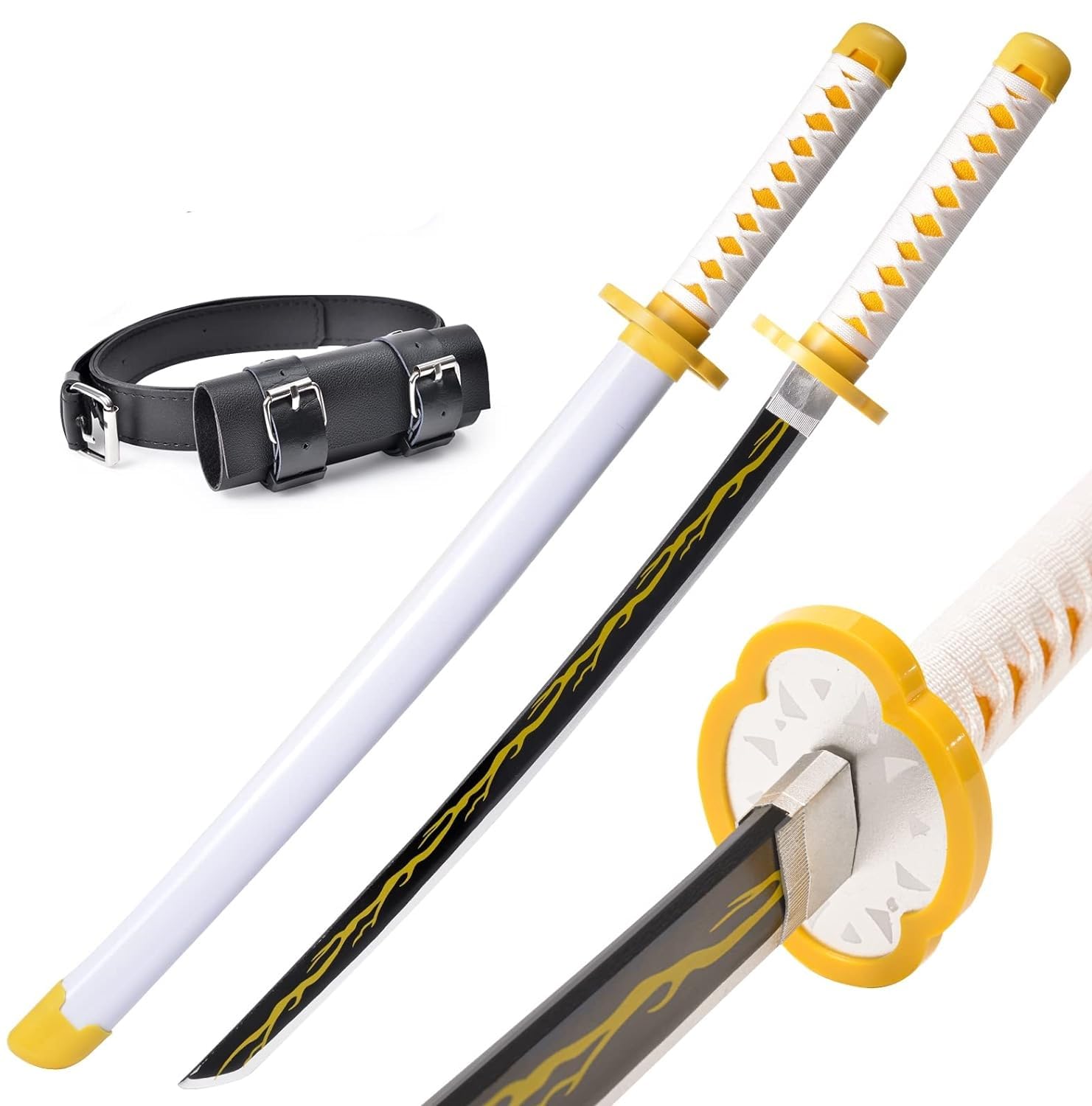 Demon Tanjiro Samurai Schwert,29 Zoll Anime Ninja Katana Cosplay Holzschwert,Für Lovers Halloween Weihnachten Geburtstag Dekorative Requisiten 14+(Agatsuma Zenitsu)