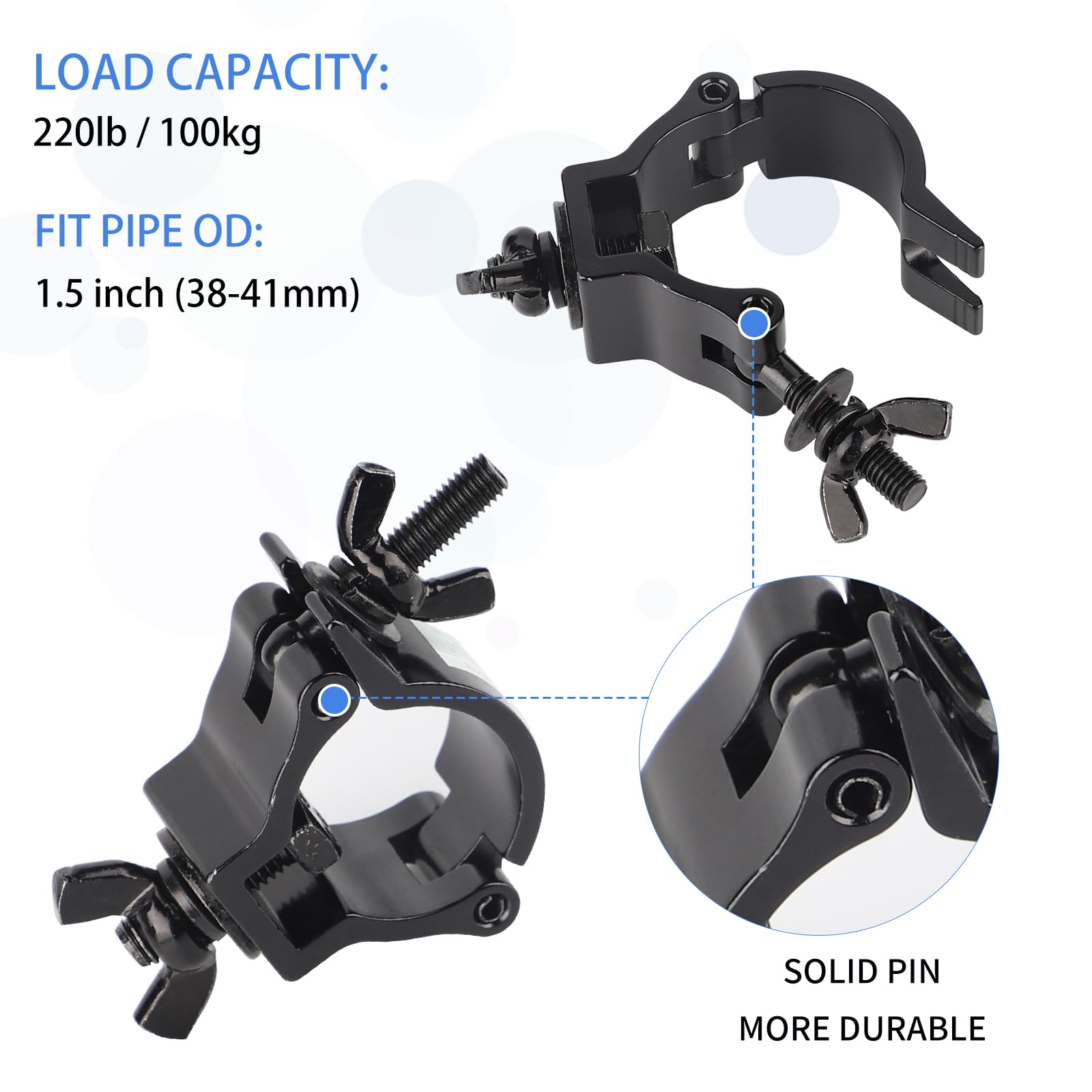 DBREAKS Truss Clamp, 8Pcs Morsetto per Luci da Palcoscenico TÜV/38-41mm Luce di Scena Morsetti Gancio di Lega di Alluminio/Montare Morsetti Luce della fase/Morsetti per illuminazione palcoscenico Nero