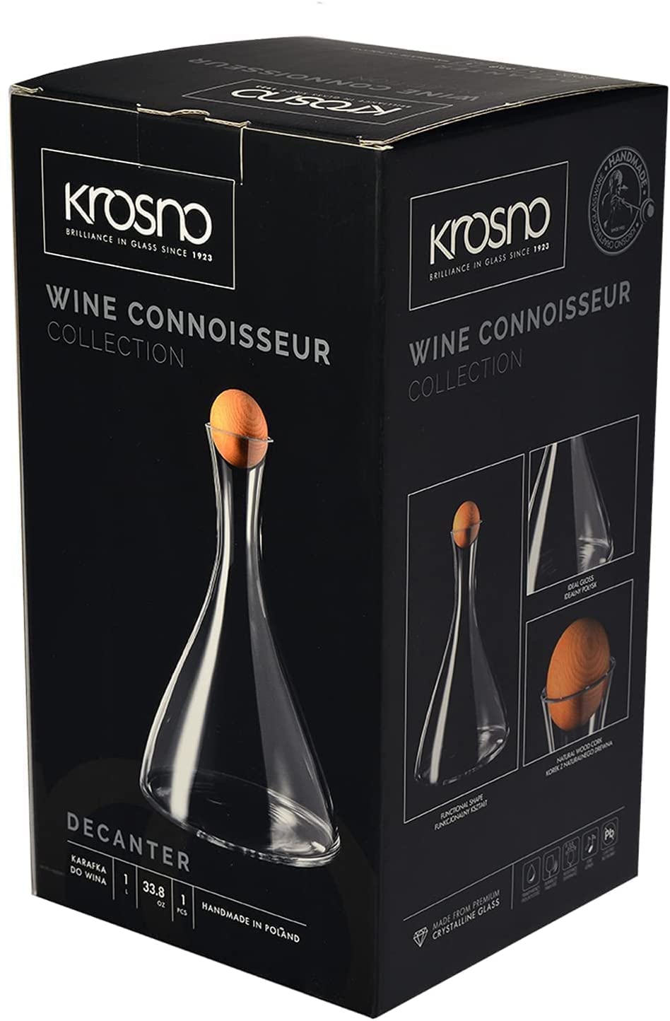 Krosno Jarra para vino/decantador | 1000 ml | Colección Avant-garde | Perfecta para casa, restaurantes y fiestas | Cristal sin plomo