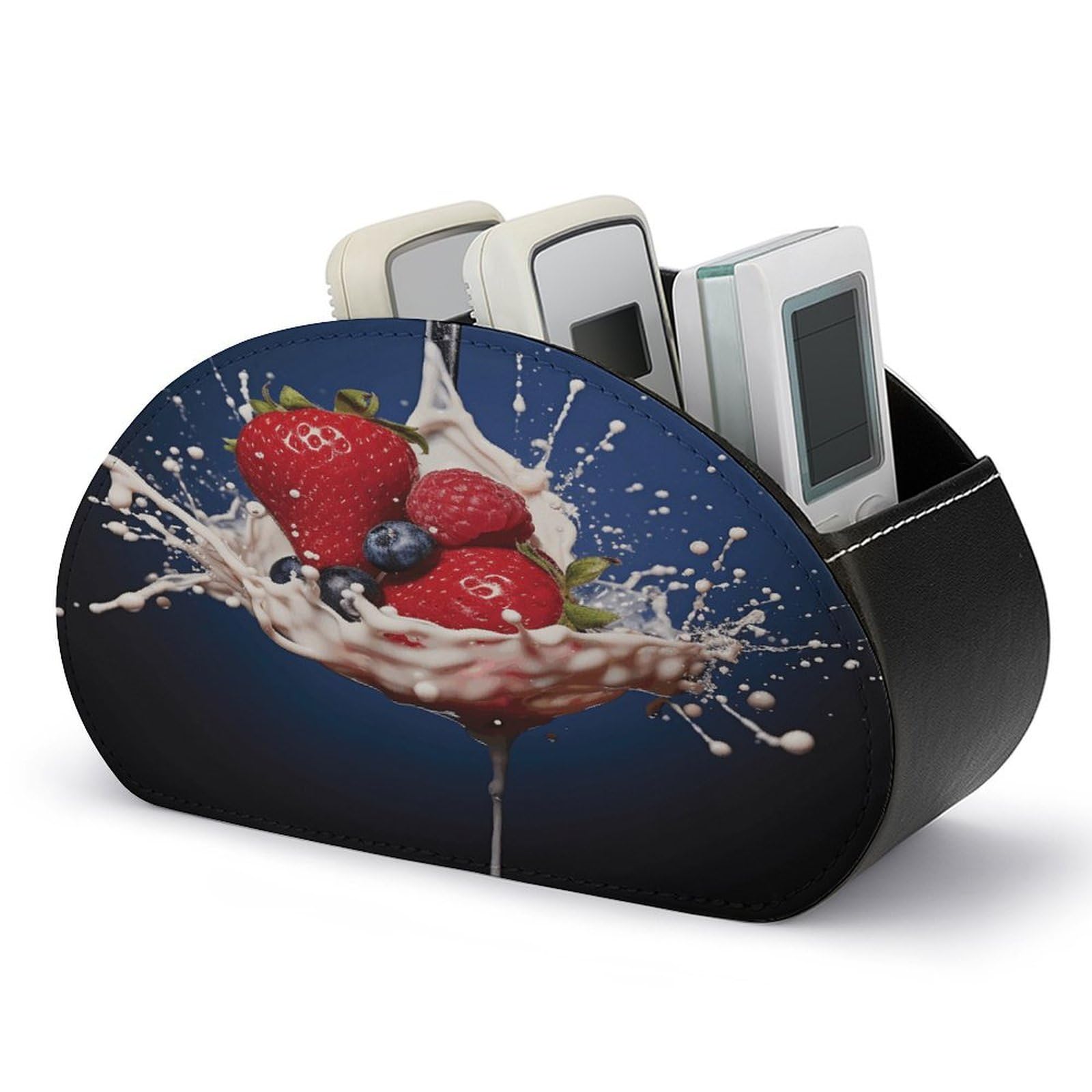 JTREHY - Fruit Remote Control Stand in Spoon 5 Compartments PU Leather TV Storage Tray Bedside Storage Box Organizer