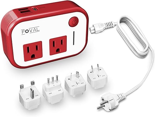 FOVAL - Convertidor de voltaje de viaje de 220 V a 110 V FOVAL actualizado 18 W USB-C Convertidor de alimentación internacional para