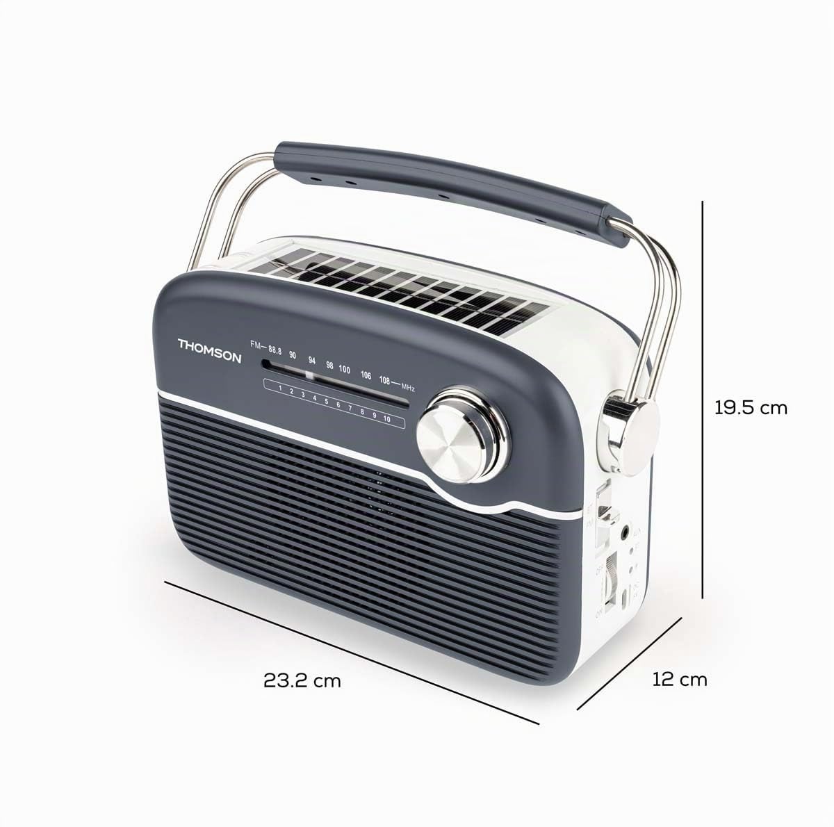 Radio FM, Bluetooth 5.4,Batterie Rechargeable, Secteur ou Recharge Solaire Thomson (Grise)
