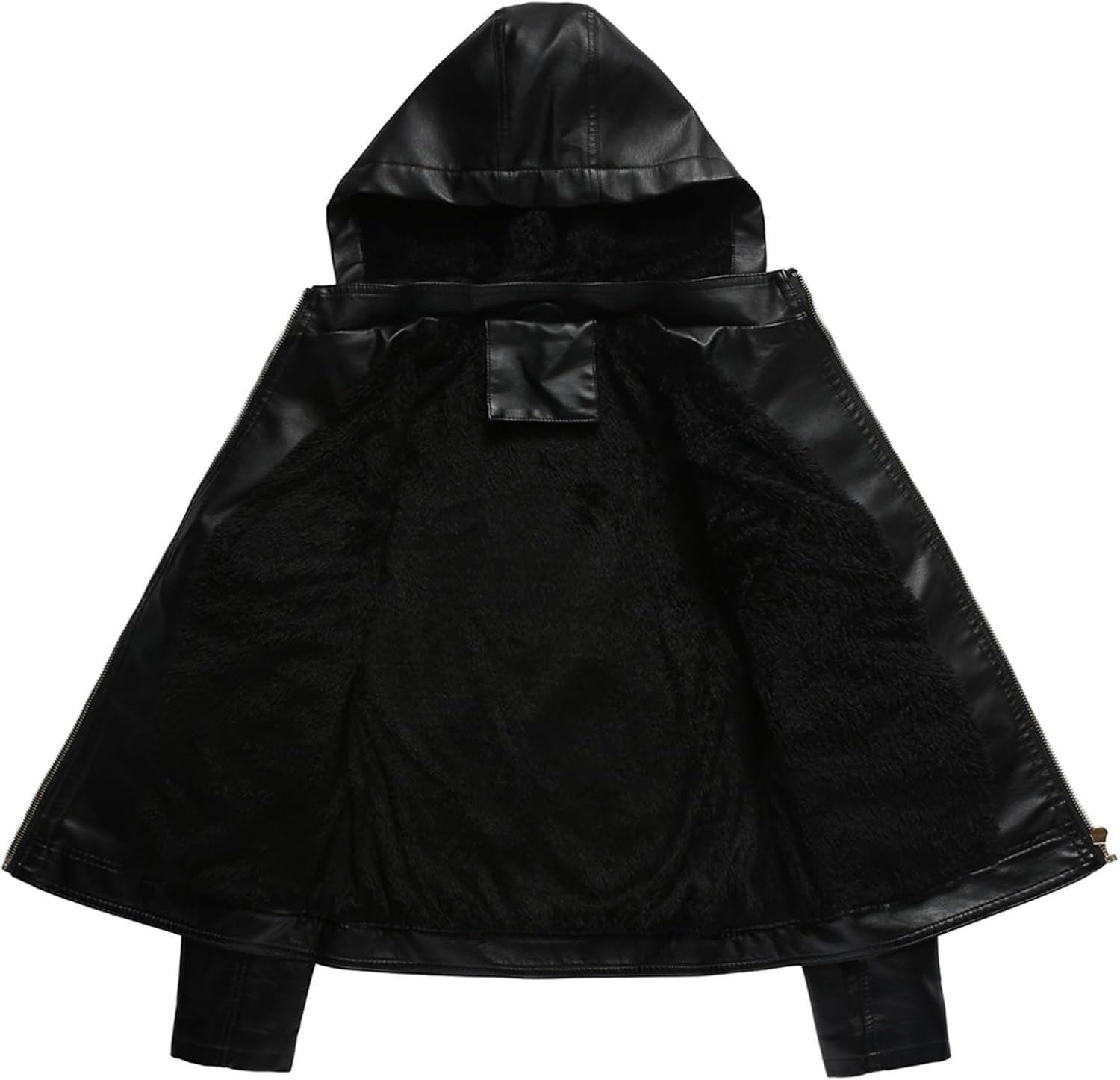 Women's Casual Full Zip up Sherpa Lined Hoodie Faux Leather Moto Biker Jacket Coat with Removable Hooded