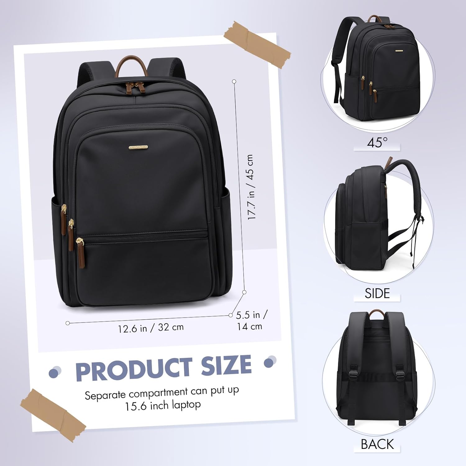 GOLF SUPAGS Backpack for Women Work College Travel Laptop Backpacks Multi-Functional Casual Daypack Teacher Nurse Everyday Bags Fits 15.6 Inch Notebook (Black) - Image 3