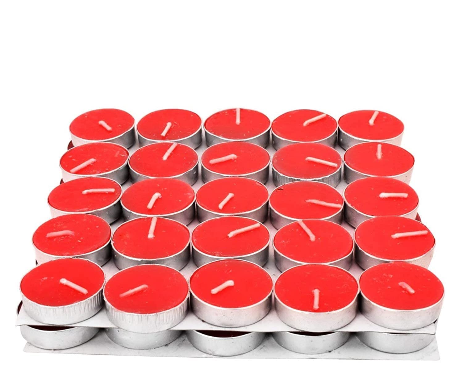 Red Tealight Candles, Plain Tea Lights Candles Set of 50 for Diwali Decorations Fancy Unscented Tealight Candles Pack of 50pcs