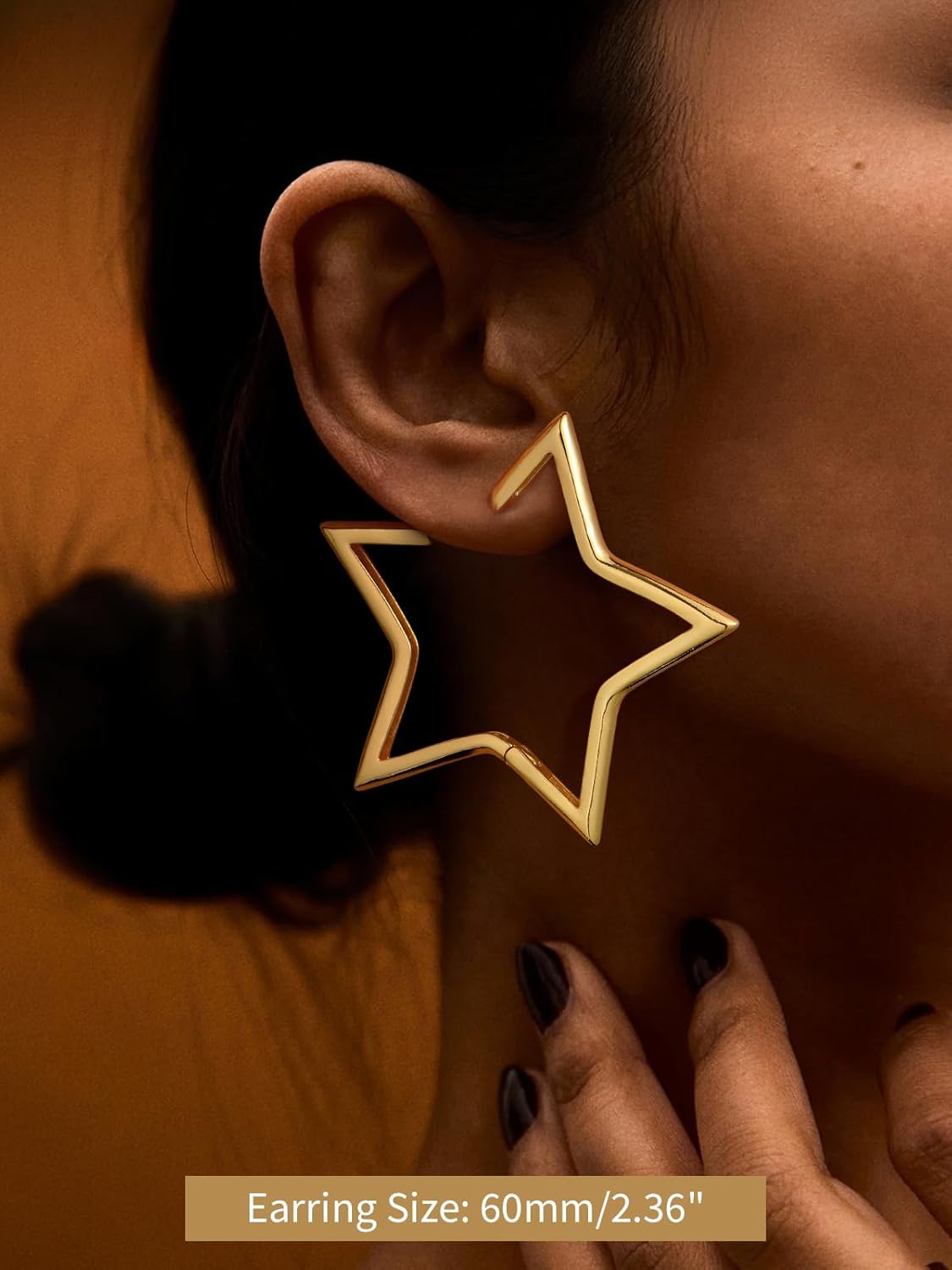 FindChic Star Earrings for Women, Silver/Black/Gold Plated Plated Star Hoop Earrings, 20/30/40/50/60mm Huggie Hoops, Lightweight Funky Cute Jewelry Gift for Her, with Gift Box