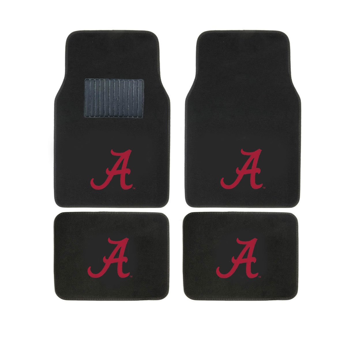 AAC FANMATS NCAA Carpet Floor Mats Bundle with Shoulder Pads and Steering Wheel Cover for Alabama Crimson Tide Fans Officially Licensed(6 Items)