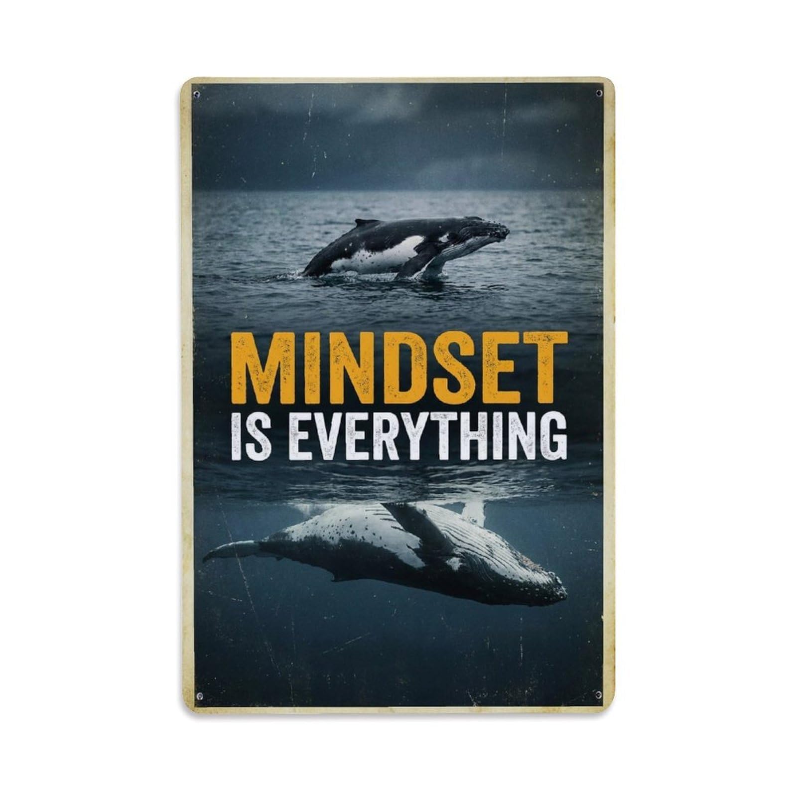 Olhnbad Style Humpback Whale Marine Mindset Is Everything Quote Metal Tin Sign