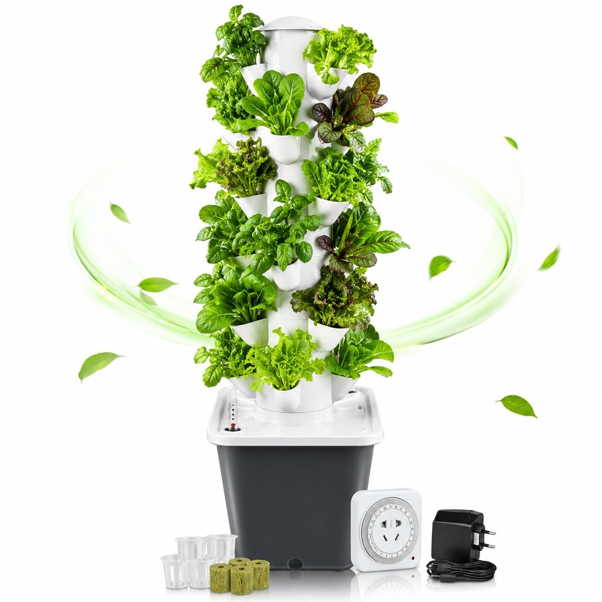 Baannaww Hydroponic Tower, 6 Layers 30 Sites with Timer for Indoor Garden