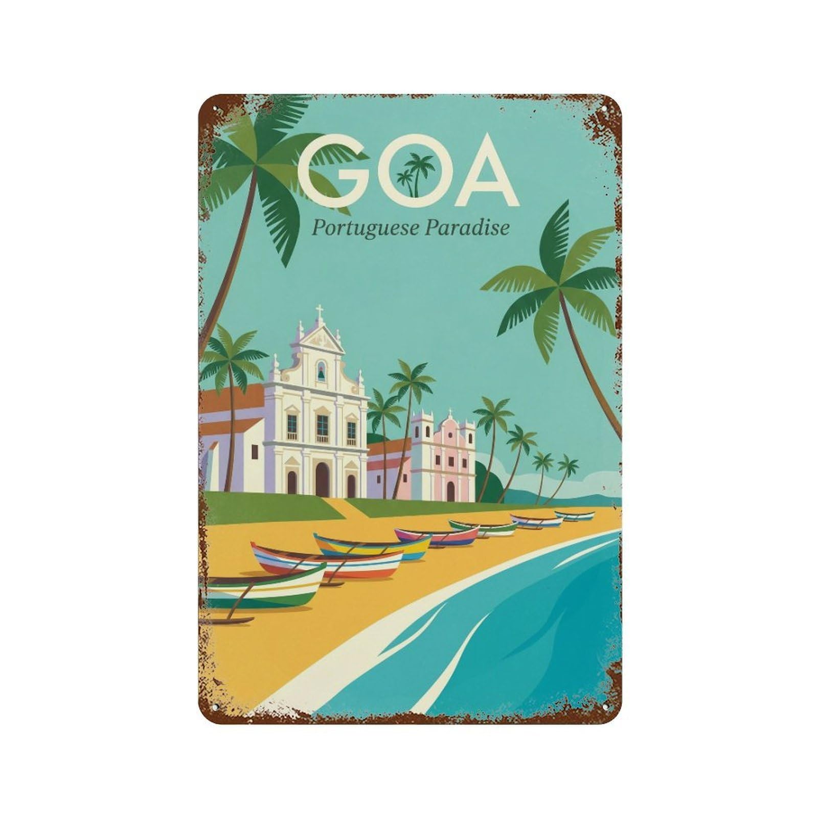Metal Tin Sign Travel Retro India Goa