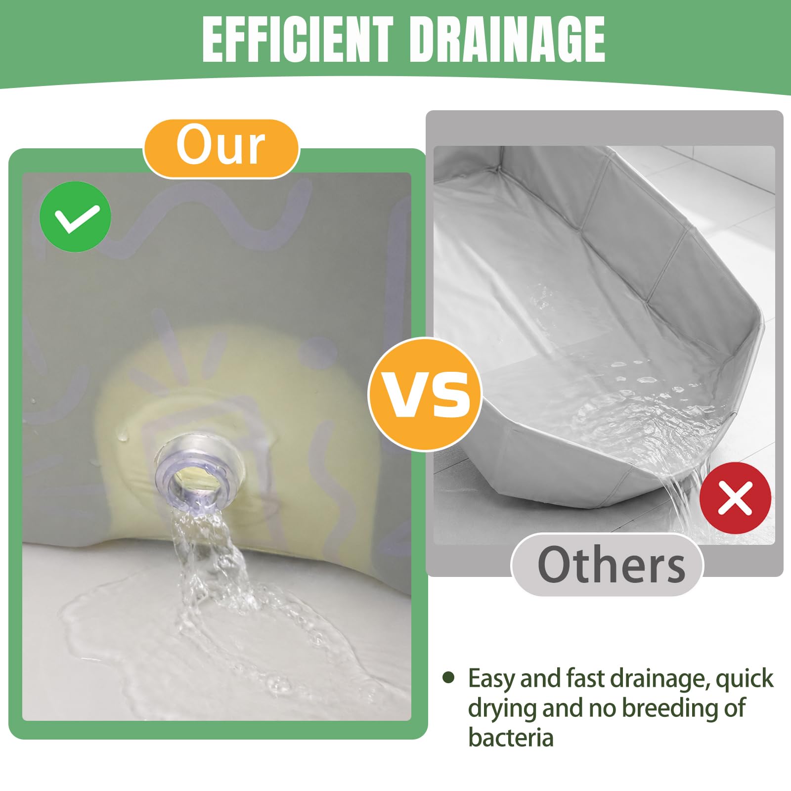 Bañera plegable para niños, portátil y grande para bebés, lavabo de ducha bañero para 0-8 años, integrado con tapón de drenaje (Verde)