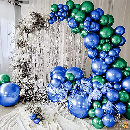 Image of Just Party 25Pcs Green & 25Pcs Blue Metallic Chrome Balloons with Shiny Surface For Birthdays /Anniversary /Engagement /Baby Shower /bachelorette Party Decorations (Pack of 50)