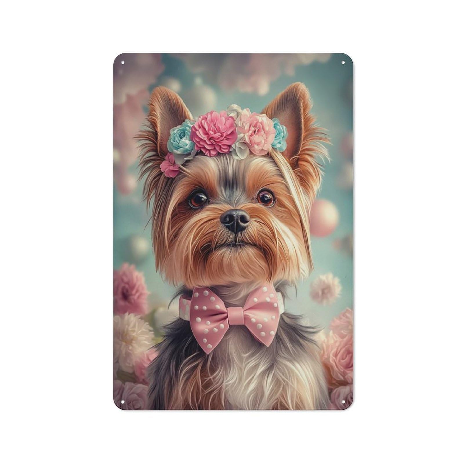 Junmoney Style-17 Yorkshire Terrier With Flower Crown Cafe Metal Sign 30X20cm, Shop Front Style Restaurant Wall Art For Takeaway, Bar, Kitchen Or Counter Area