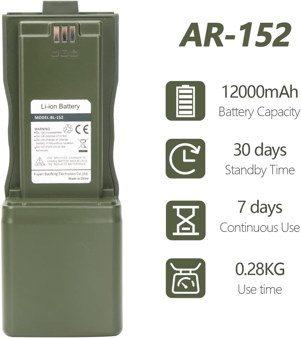 Baofeng AR-152 Battery BL-152 Li-ion Extend Battery Large Capacity Compatible with AR-152 Tactical Walkie Talkie Support USB Charger(Green) : Electronics
