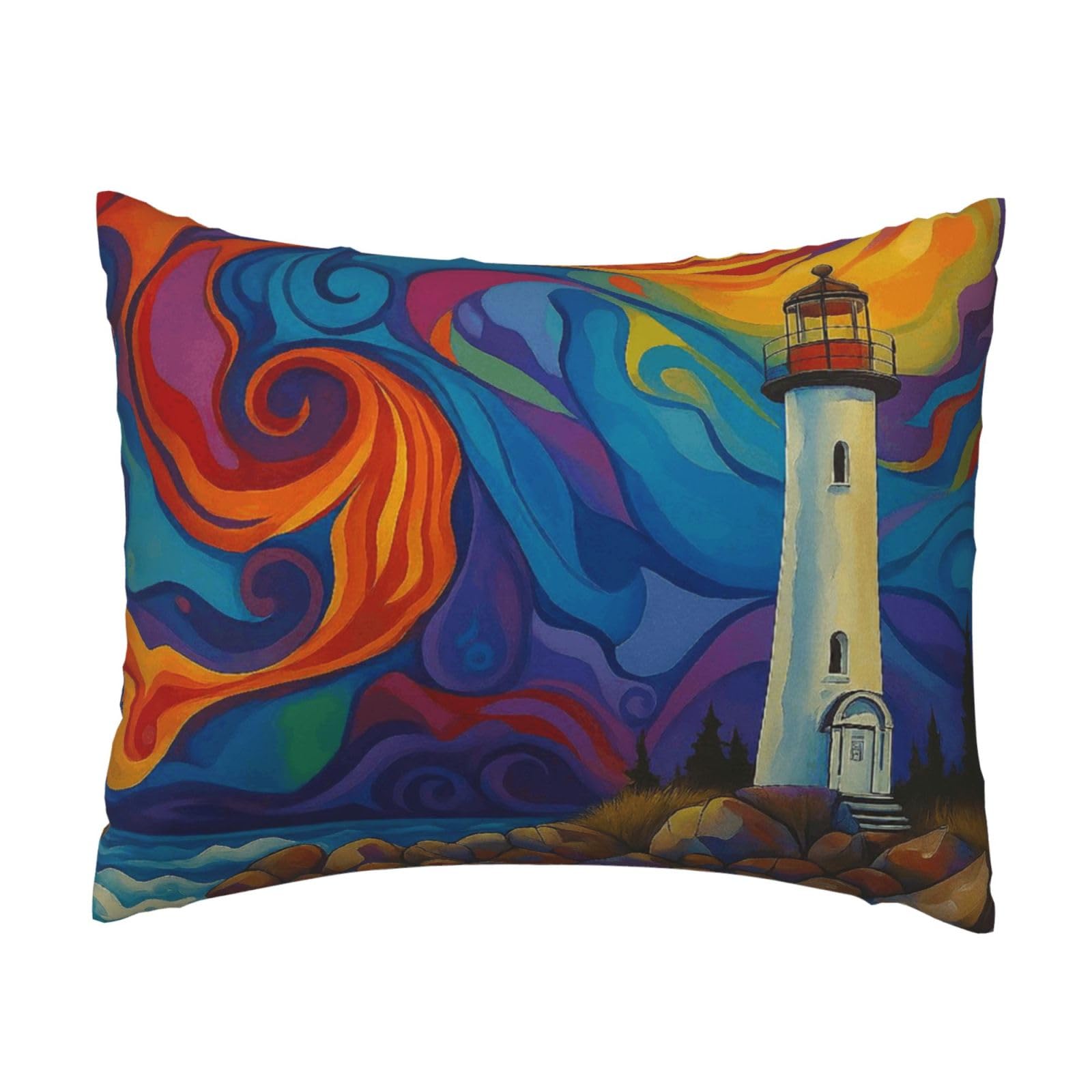 Vibrant Lighthouse and Colorful Sky Pillowcase Soft Plush with Zipper Decorative Pillowcovers 16x20 in