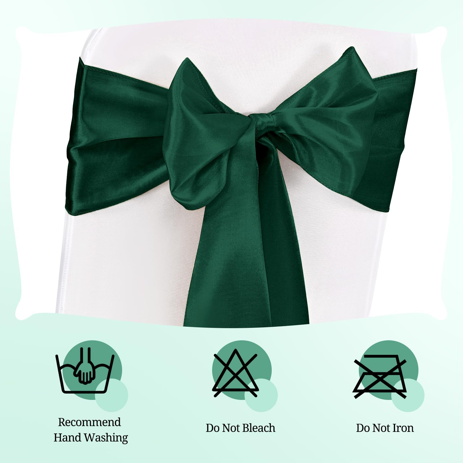 Pesonlook 50 Pcs Chair Sashes Satin Chair Cover Bands 7X108 Inch Chair Sashes Bow Back Tie Ribbon For Wedding Party Hotel Decorations (17X275 CM,Forest Green) - Image 4