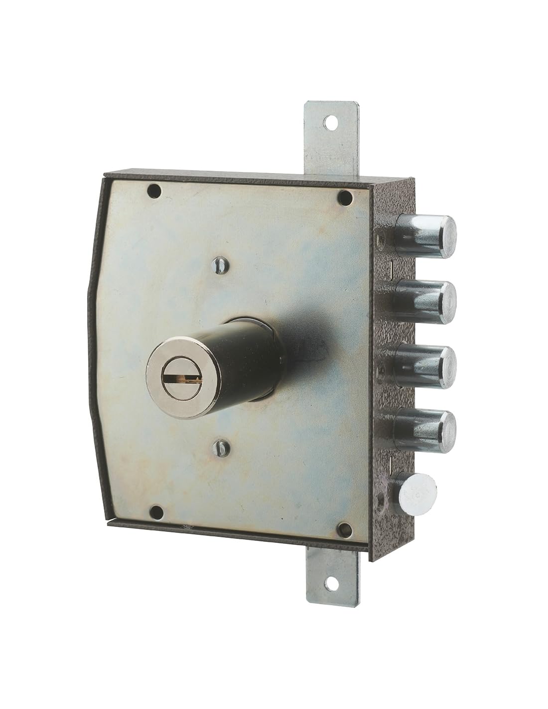 THIRARD - Serrure en Applique à Bouton pour Porte d'Entrée - Gauche - 3 Points - Coffre et Gâche Acier - Verrouillage à Trois Points - 154 x 140 mm - Noir - 5 Clés Incluses