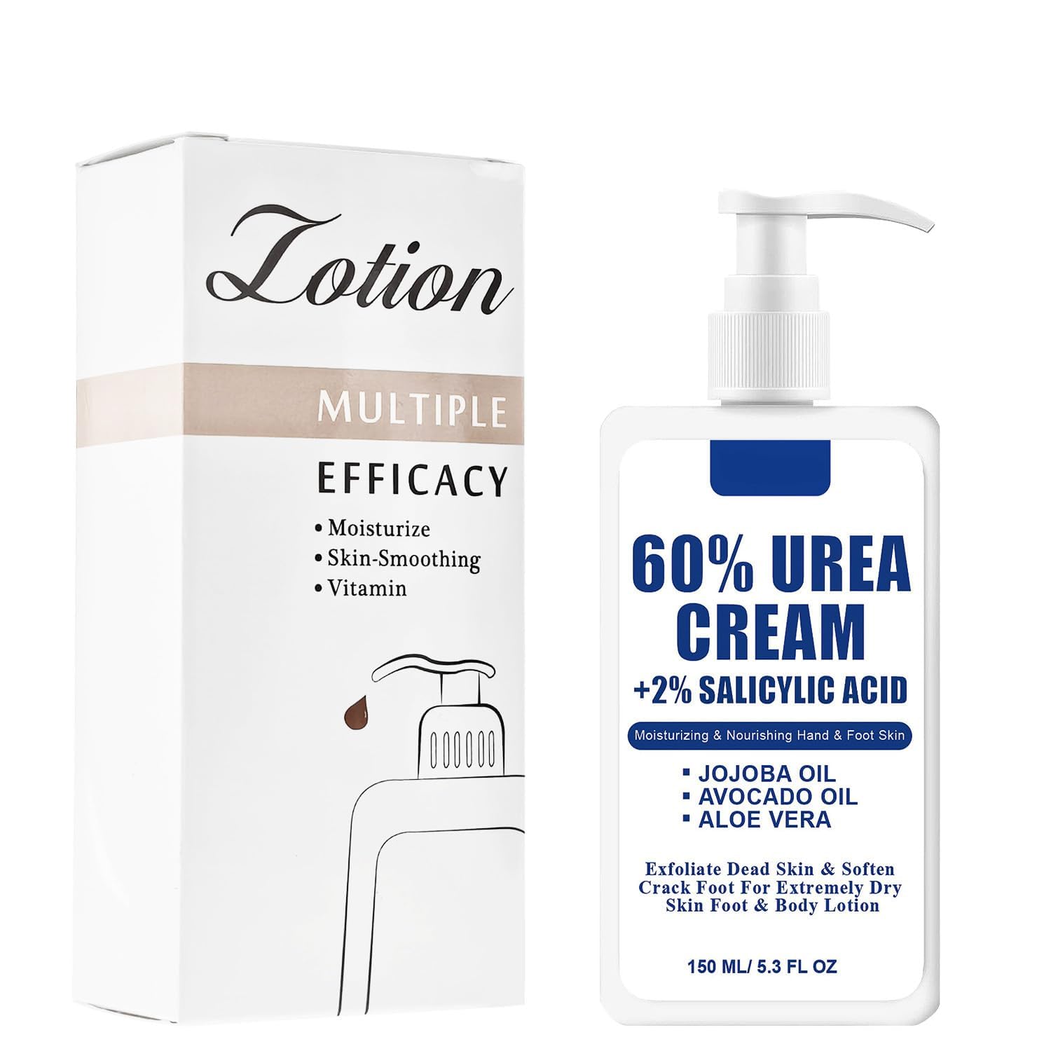 Urea 60% Foot Cream - Lotion For Dry & Cracked Feet Elbows Knees Heels Hands with 2% Salicylic Acid, Hydrates & Nourish Foot Care for Softening and Moisturizing, Smoothing Skin Women Men Lotion 5.3oz