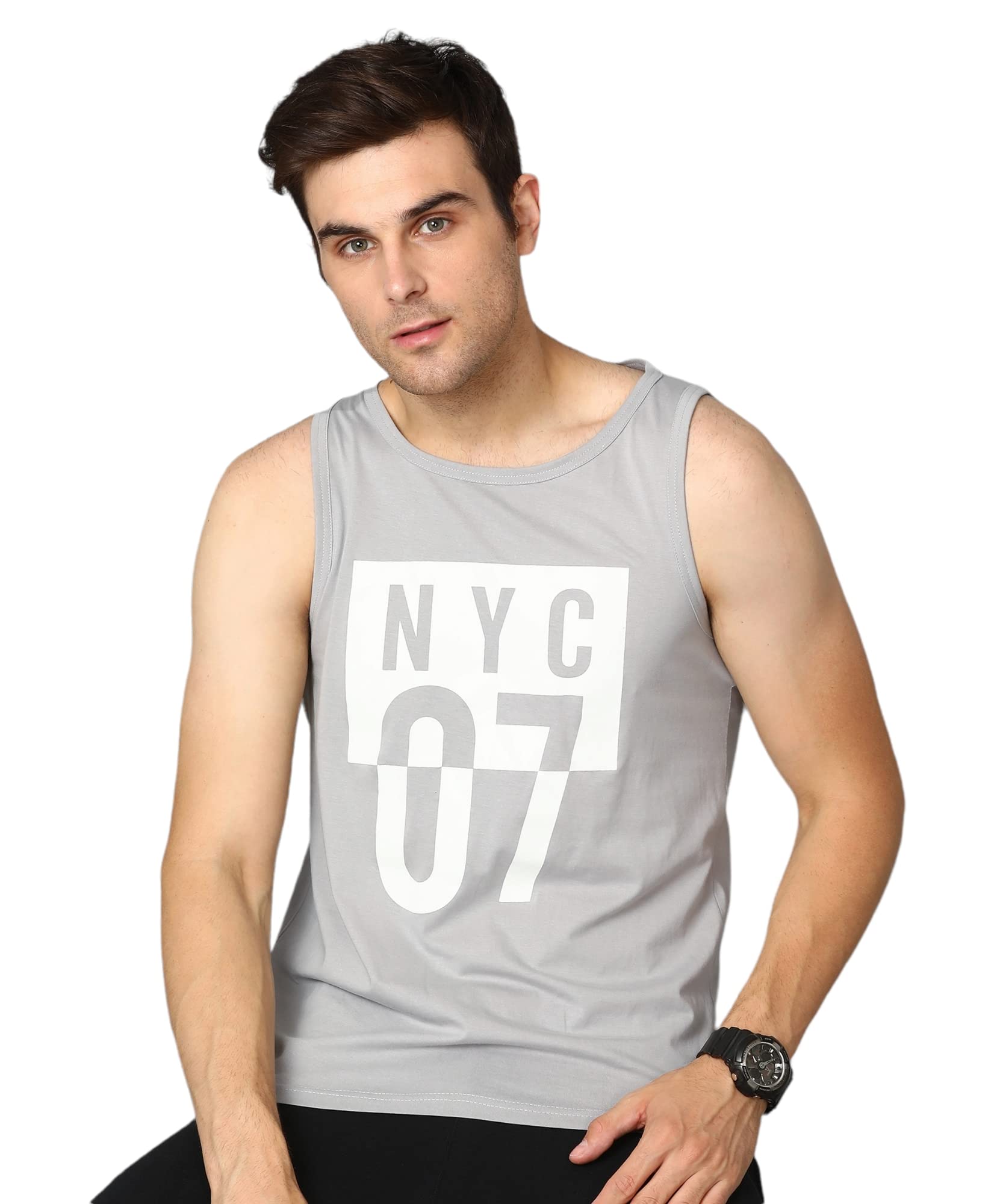 Alan Jones ClothingMen Cotton Printed Sleeveless T-Shirt | Regular Fit | Casual, Beach & Lounge Wear | Tank Top for Summer