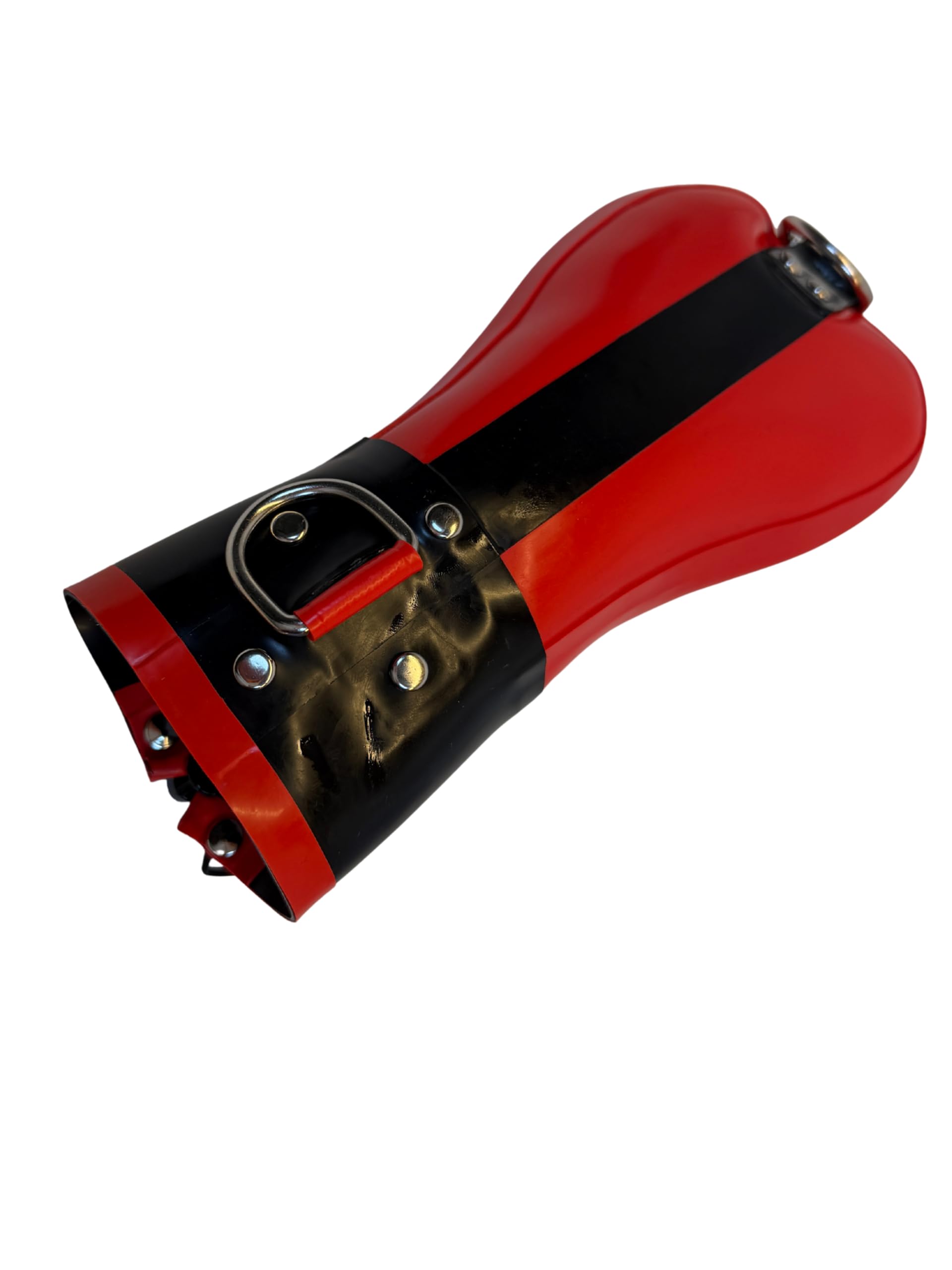VHP Latex Handfesseln – Bondage Mitts – 1mm Echtlatex – Reißverschluss – Metallkette – BDSM – Rot/Schwarz – Größe M