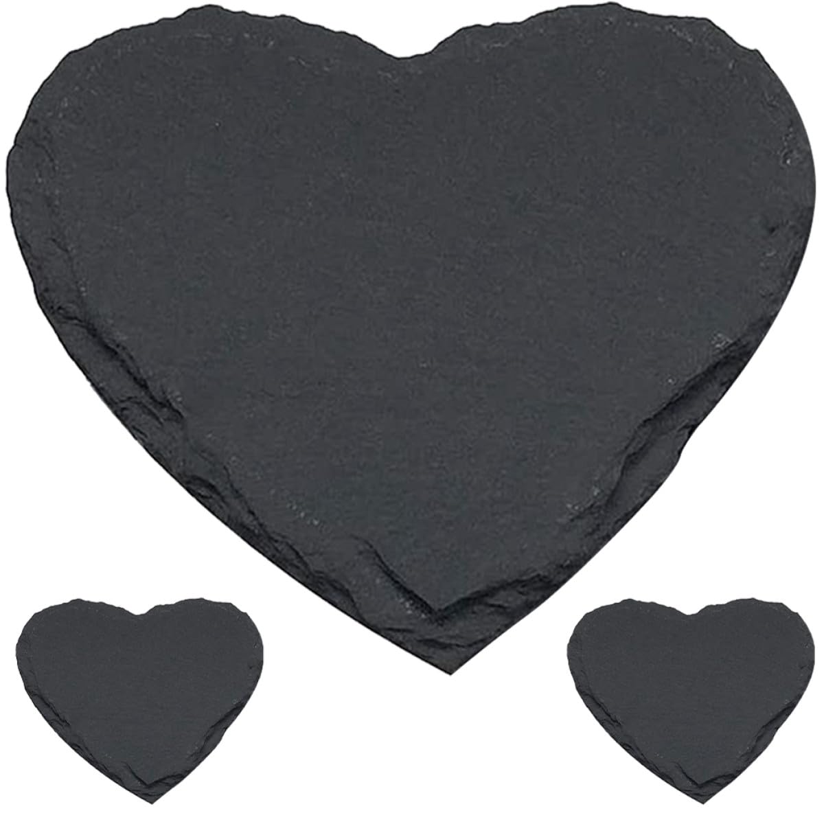 Luxshiny Set 3 Piatti in Ardesia Forma di Cuore Nero da 4 Pollici, Multiuso per Servire Cibo Design Chic Rustico, per Hotel e Casa