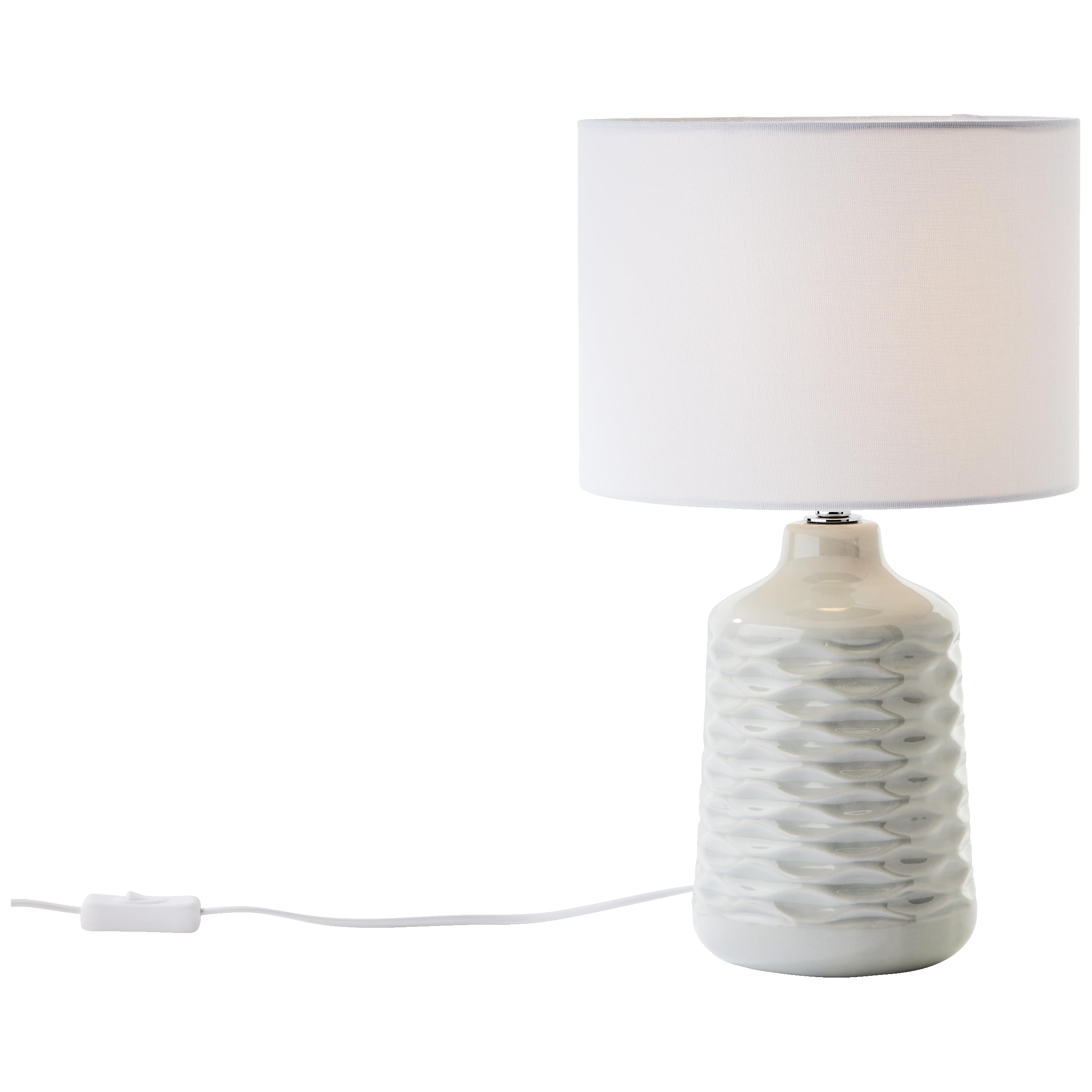 Lightbox Keramik Tischlampe - graue Tischleuchte mit weißem Stoffschirm - Lampe für Wohnzimmer & Schlafzimmer - exkl. E14 LED