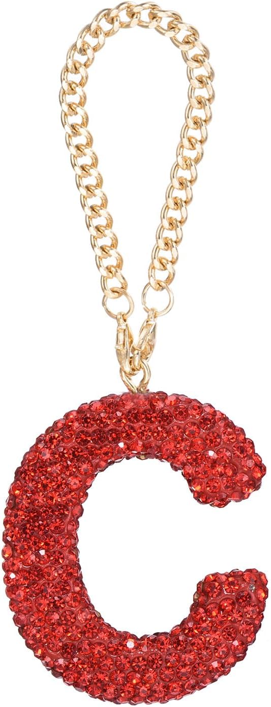 MECCANIXITY Bling Car Letter Charm, Initial C Letter Interior Car Rear View Mirror Decoration Hanging Crystal Ornaments for Women Bags Water Cup DIY Craft, Red