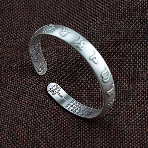 Bracelet thaï en argent 990 vintage aux écritures bouddhistes gravées