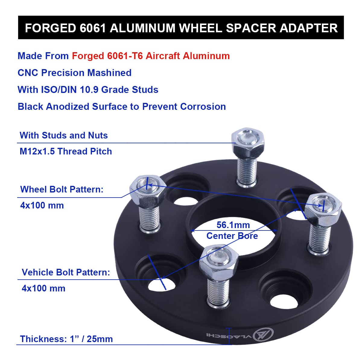 2-Pack 1" Wheel Spacers – 4x100 Bolt Pattern, 12x1.5 Studs, Hubcentric For Honda, Mitsubishi & More 9 thumbnail image