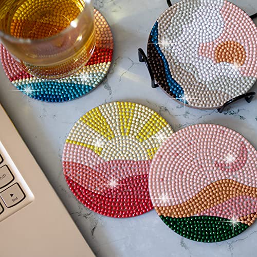 Temlum 6 Pcs Diamond Painting Coasters Kit with Holder, Abstract Landscape Diamond Art Coaster Kits for Beginners, Adults Art Craft Supplies - Image 7