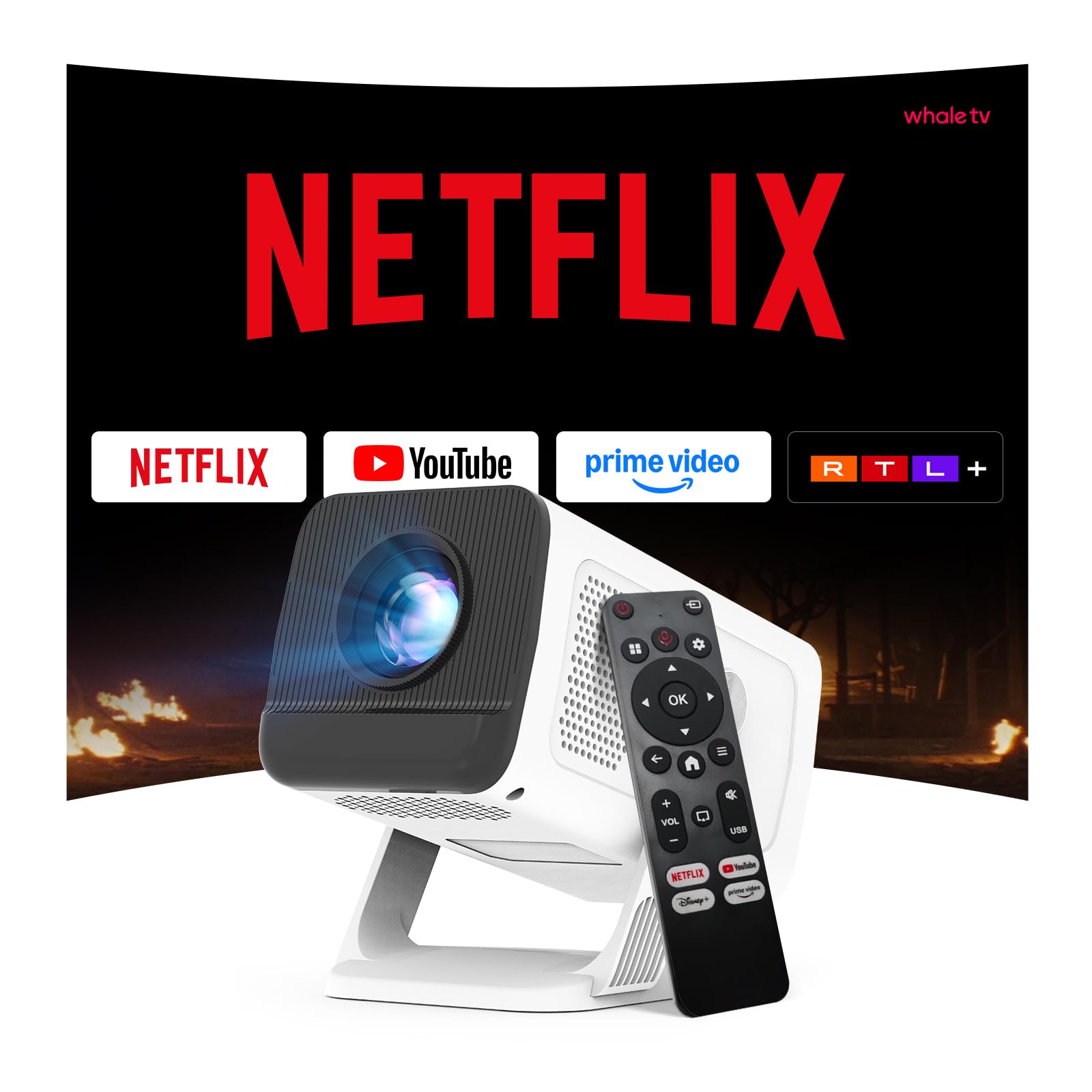 [Compatibile con Netflix & Android 13] Mini Proiettore 1080P con WiFi 6 e Bluetooth 5.4, Correzione Trapezoidale Automatica, Supporto 4K, App Integrate - LYNCAST