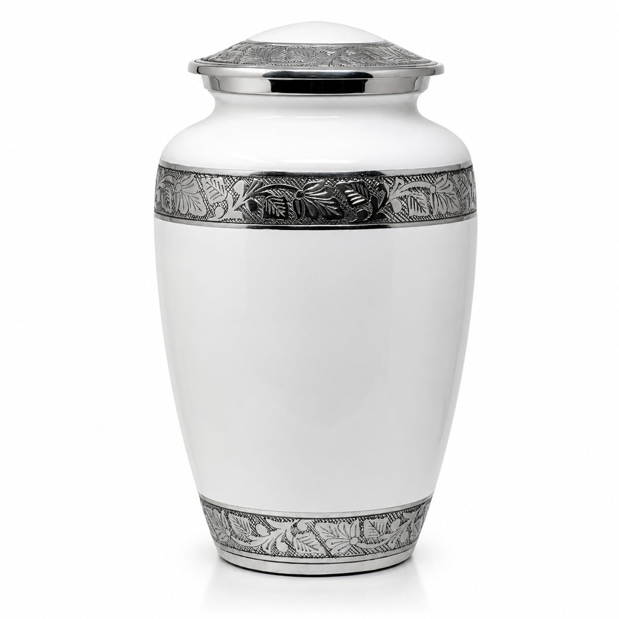 Classic Aluminium Urn for Human Ashes Adult Size, White, Decorative