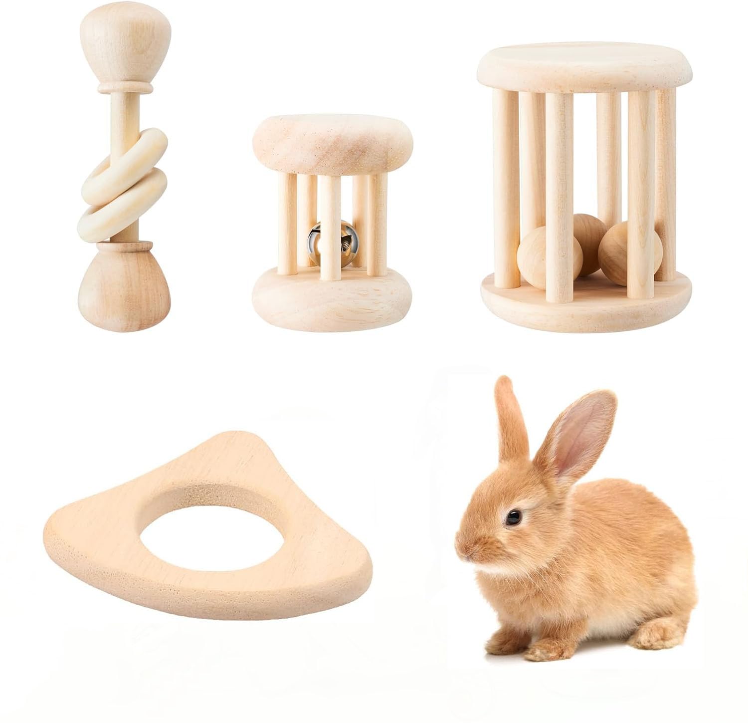 Xinghonyac 4 Pcs Wooden Bunny Toys, Safe Chew Toys for Rabbits, Guinea Pigs, Hamsters & Small Pets – Indoor & Outdoor Bunny Chew Toys for Teeth Grinding - 1